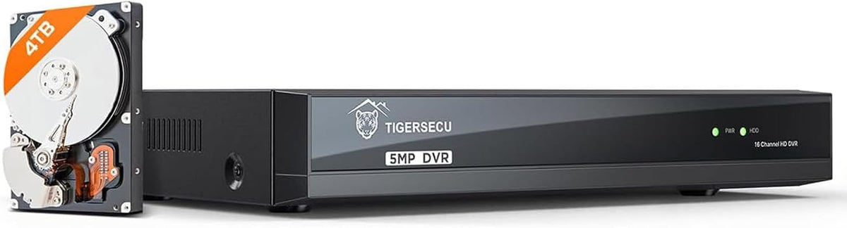 TIGERSECU Ultra HD 5MP 16 + 16 Channel Hybrid Security DVR/NVR with 4TB Hard Drive, Expandable to 32 Cameras, 6-in-1 Home Surveillance Recorder for