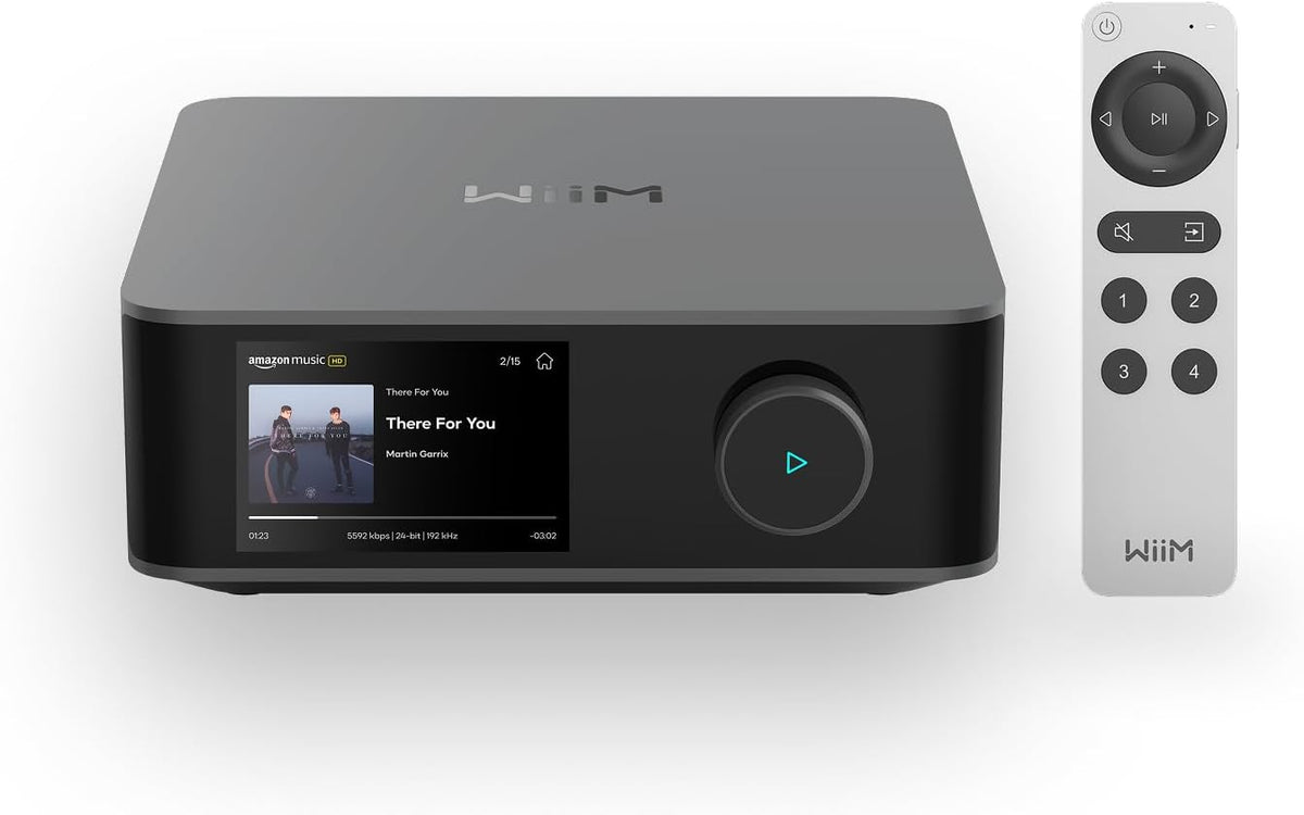 WiiM Amp Ultra with Voice Remote 2 | 100W Streaming Amplifier with Premium ESS ES9039Q2M DAC & Dual TI TPA3255 Amps | Built-in RoomFit EQ &