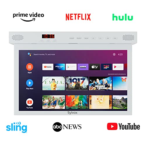 SYLVOX 15.6" Under Cabinet Smart TV C 360 Rotation, 90 Flip-Down Screen, Wireless Connectivity, Space-Saving Design for Kitchen, Bedroom, or RV.