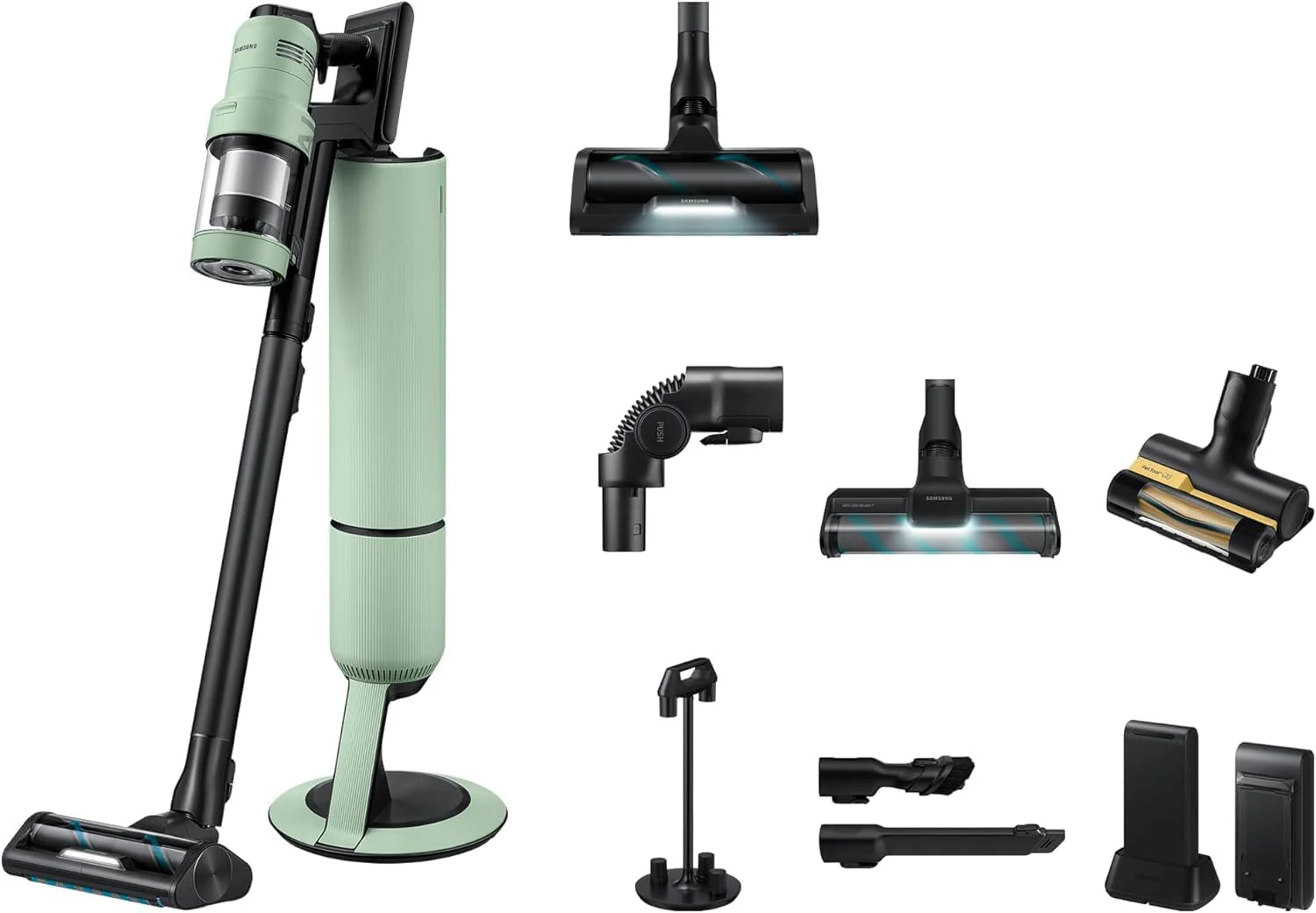 Samsung VS90F40EEM/WD Bespoke AI Jet Ultra accu + CompleteClean, accu-handstofzuiger incl. accessoires, 400 W, 2 accu's, all-in-one station, Active Dual  Slim LED + borstel, Pet Tool+, Satin Mint