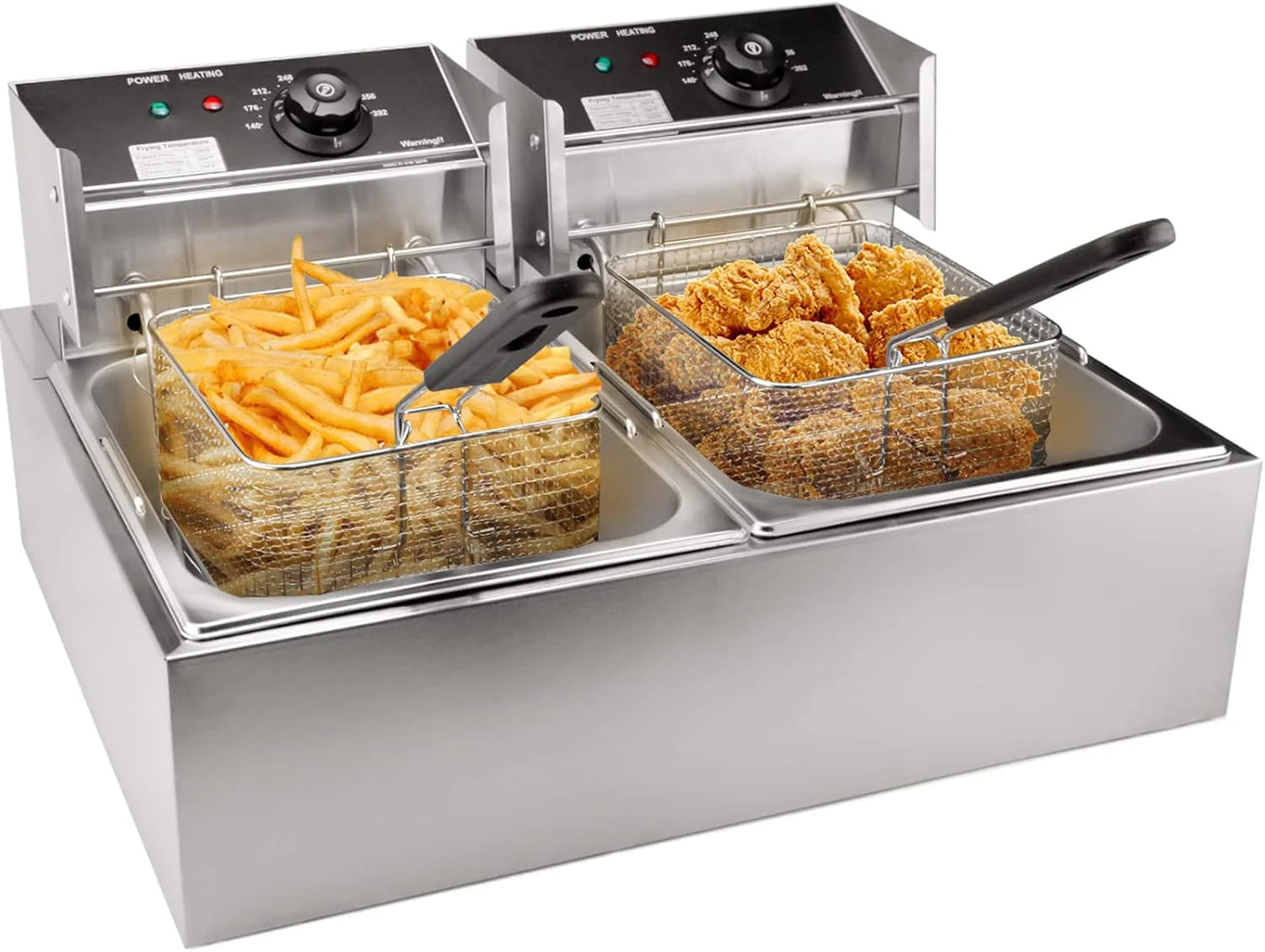 Commerciële frituurpan met mandje, 3400W 12,7QT/12L elektrische frituurpan voor restaurants of thuisgebruik, afneembare grote capaciteit roestvrijstalen elektrische frituurpan voor op het aanrecht.