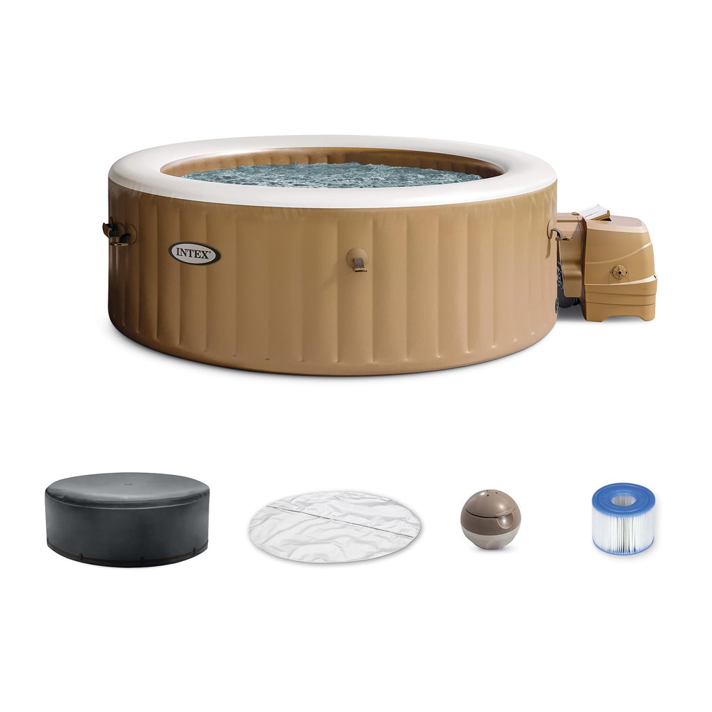 INTEX 28425EH PureSpa Bubble Massage Spa Set Outdoor Inflatable Portable Hot Tub, Includes Energy Efficient Spa Cover, Saltwater System Ready, 4