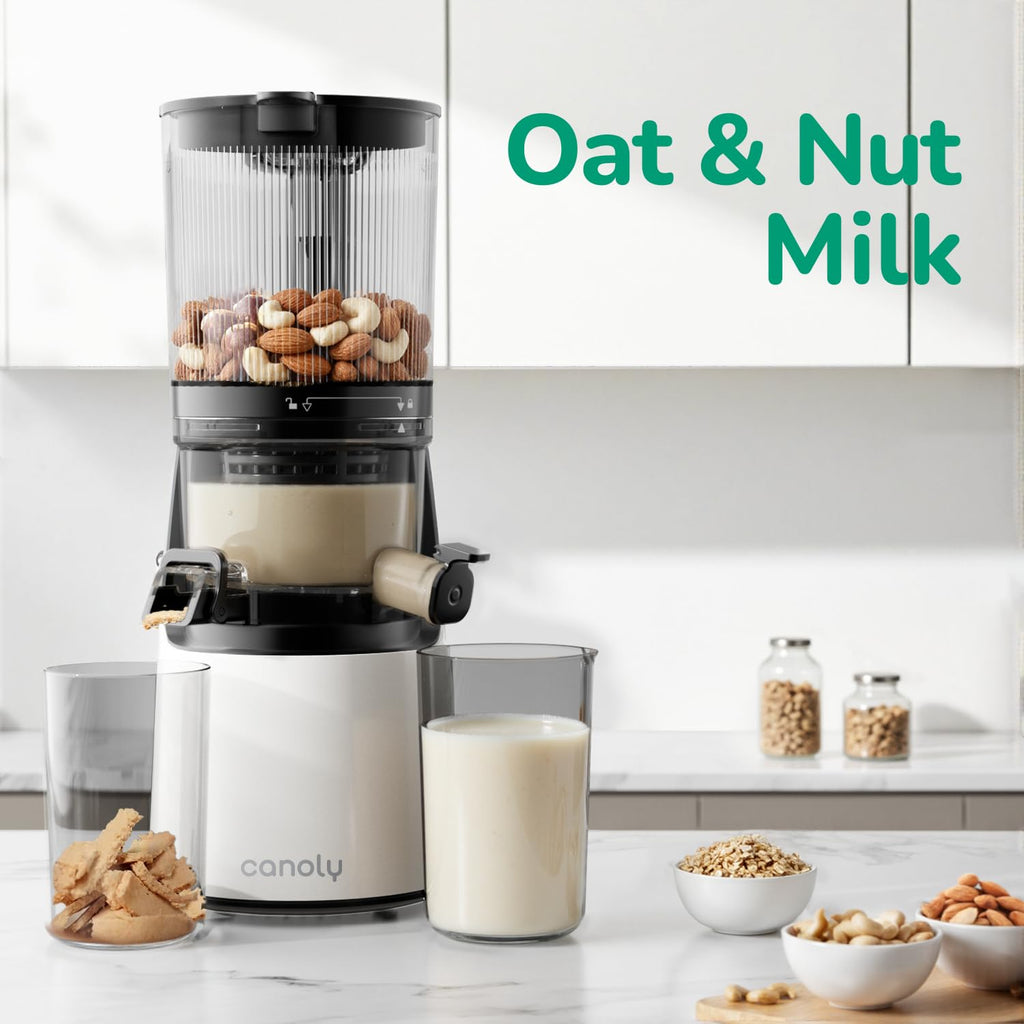 Canoly C16 Cold Press Juicer, with a 6" Wide Chute & Self-Precut, 3-in-1 Strainers (Juice & Sorbet & Nut Milk), BPA-Free Construction, Powered by a