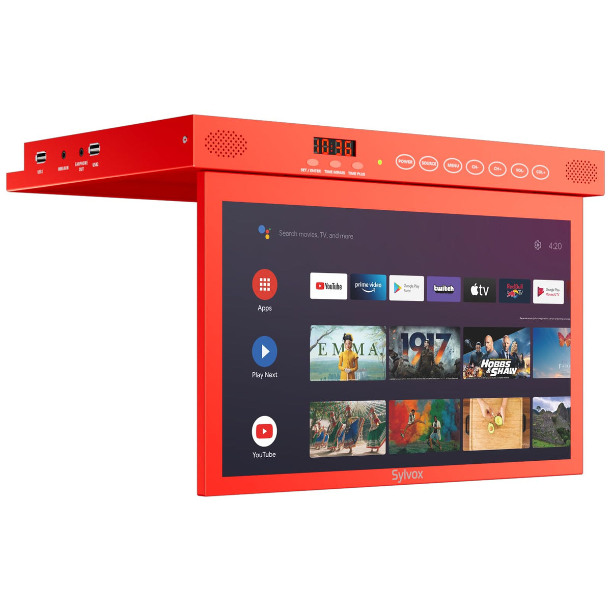 SYLVOX 15.6" Under Cabinet Smart TV C 360 Rotation, 90 Flip-Down Screen, Wireless Connectivity, Space-Saving Design for Kitchen, Bedroom, or RV.