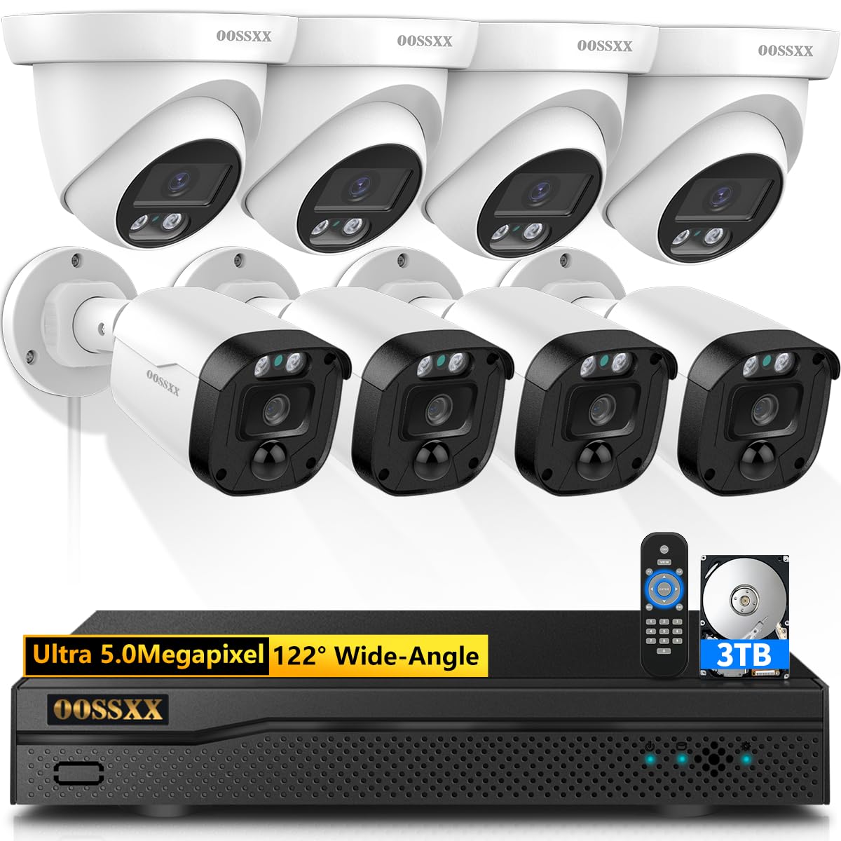 OOSSXX 5MP Definition Full HD Wired Security Camera System Outdoor AHD Dome Bullet Home Video Surveillance Cameras CCTV Camera Security System