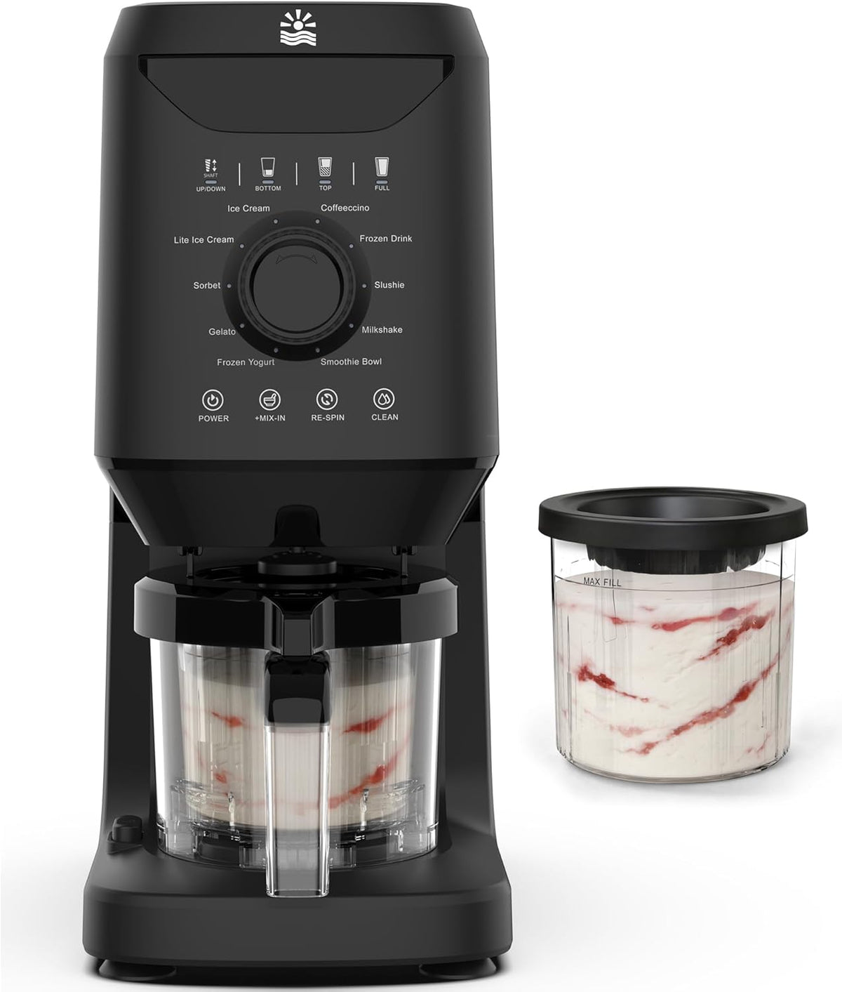 Automatic Ice Cream Maker Machine - 12-in-1 Ice Cream Maker with 2 Pint Containers & Lids, 2-5 Min Homemade Gelato, Sorbet and Frozen Yogurt Maker