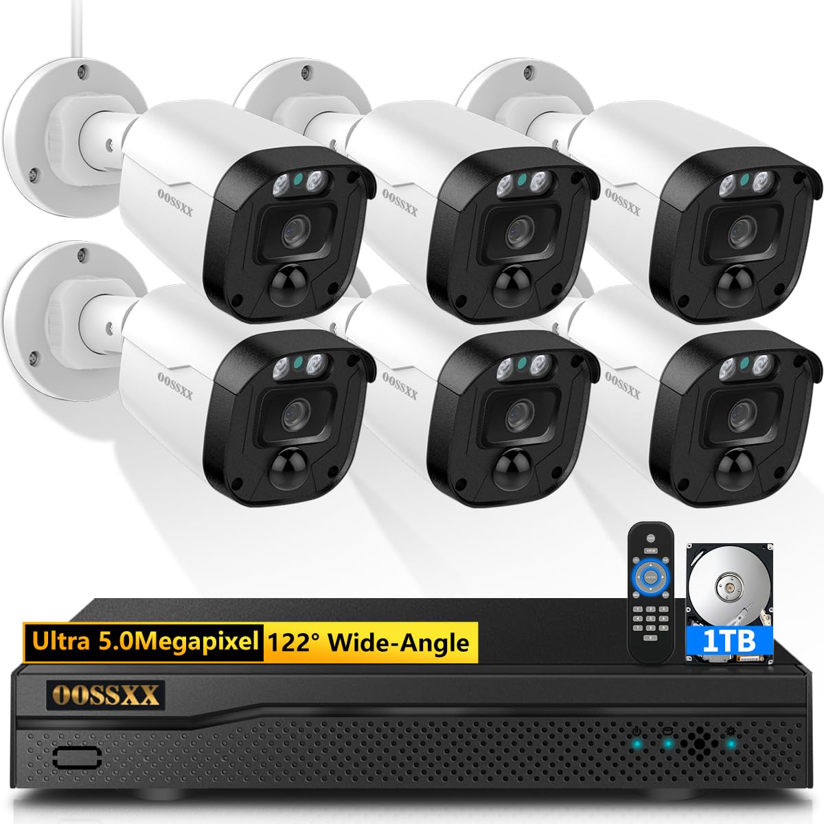 OOSSXX 5MP Definition Full HD Wired Security Camera System Outdoor AHD Dome Bullet Home Video Surveillance Cameras CCTV Camera Security System