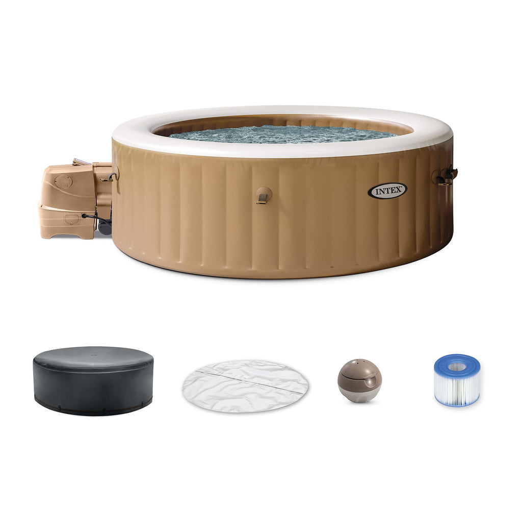 INTEX 28425EH PureSpa Bubble Massage Spa Set Outdoor Inflatable Portable Hot Tub, Includes Energy Efficient Spa Cover, Saltwater System Ready, 4