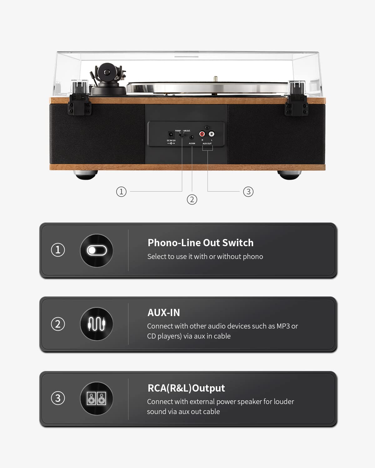 ANGELS HORN Vinyl Record Player, Bluetooth Turntable with Built in Speakers Phono Preamp, High Fidelity Turntables for Vinyl Records with Magnetic