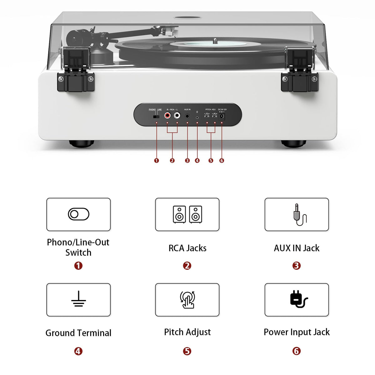 1 by ONE High Fidelity Belt Drive Turntable with Built-in Speakers, Vinyl Record Player with Magnetic Cartridge, Bluetooth Playback and Aux-in