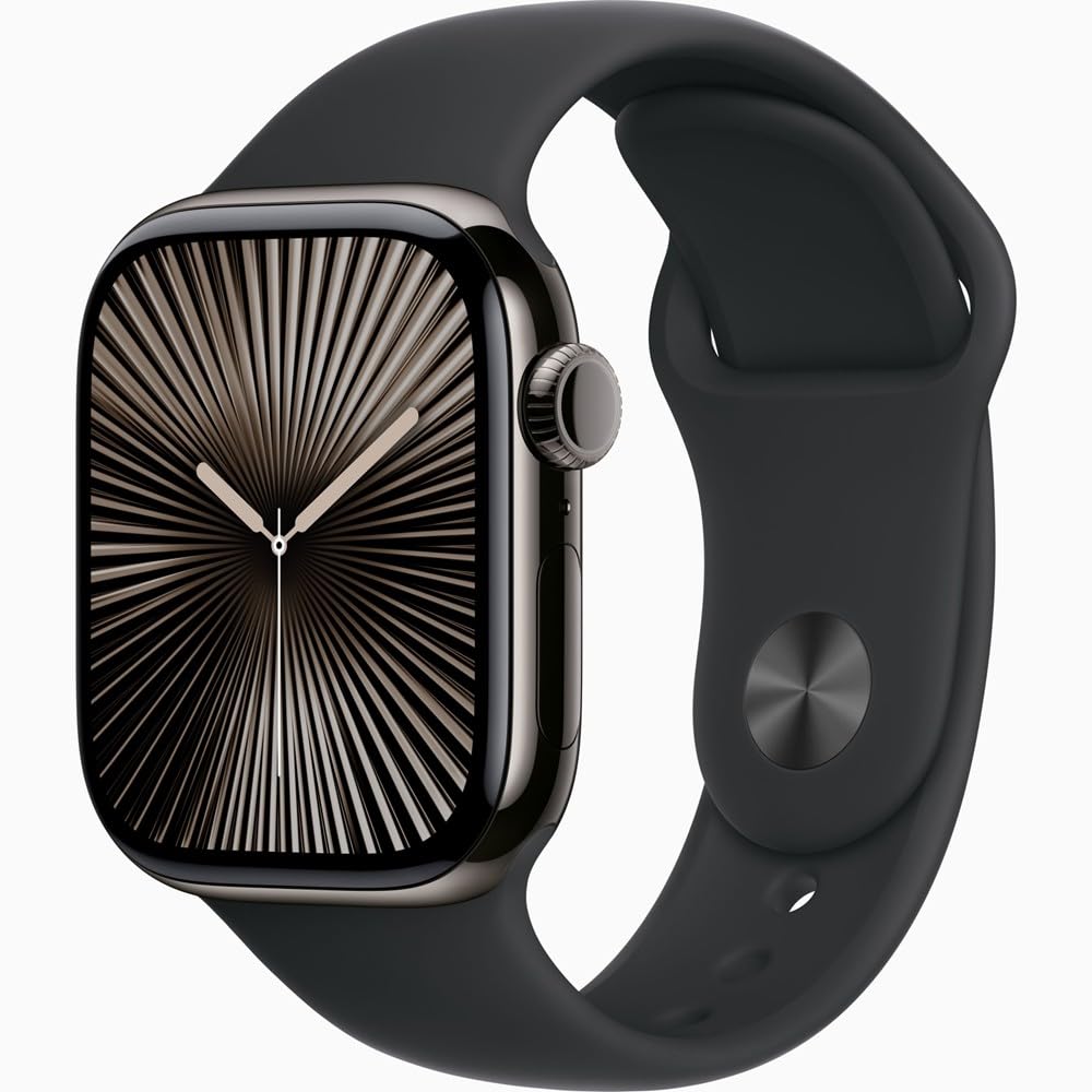 Apple Watch Series 10 [GPS + Cellular, 42mm] - Jet Black Aluminum Case with Black Sport Band, S/M (Renewed)