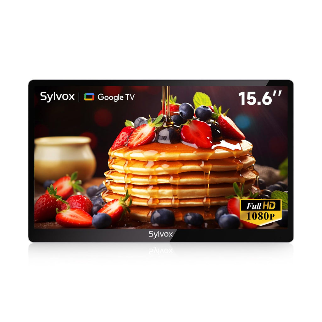 SYLVOX 15.6" Kitchen TV, 1080P FHD Under Cabinet TV with App Store, Voice Assistant, Chromecast, 12-Volt for Small Spaces, Kitchen, Bedroom, RV