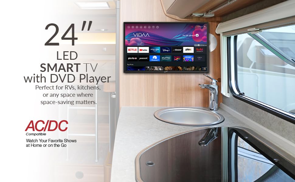 Supersonic SC-1926DVD 19-inch LED Smart HDTV w/DVD Player, 3X HDMI, 1080p, WiFi, USB, AC/DC Compatible for Home, Kitchen, or RV Camper, DC Car Cord