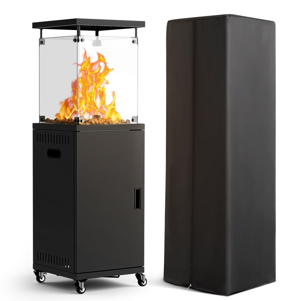 PAMAPIC Patio Heater, 42,000 BTU Quartz Glass Tube Brown Tower Propane Outdoor Heater with Cover