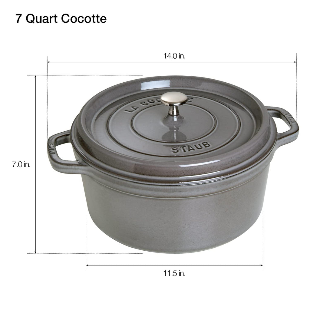 Staub Cast Iron 7-qt Round Cocotte - White Truffle, Made in France