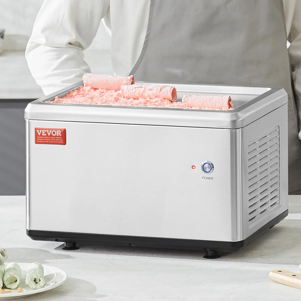 VEVOR Fried Ice Cream Machine, 12.6" x 8.5" 120W Stir-Fried Ice Cream Roll Maker with Compressor and 2 Scrapers, for Making Dessert Rolls, Frozen