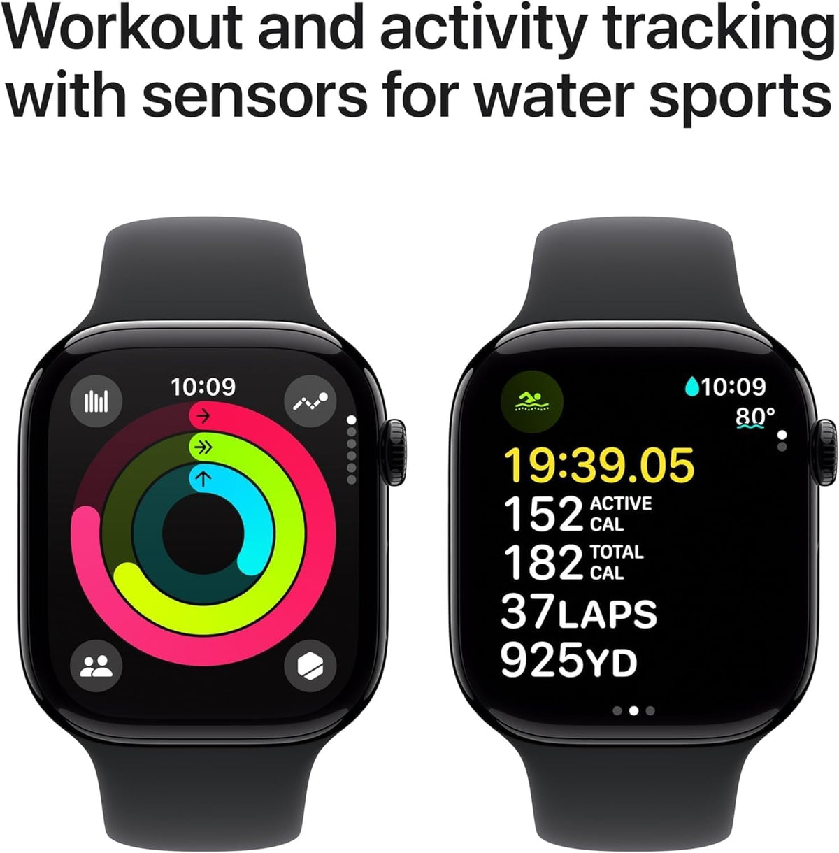 Apple Watch Series 10 [GPS, 46mm] - Jet Black Aluminum Case with Black Sport Band, M/L (Renewed)