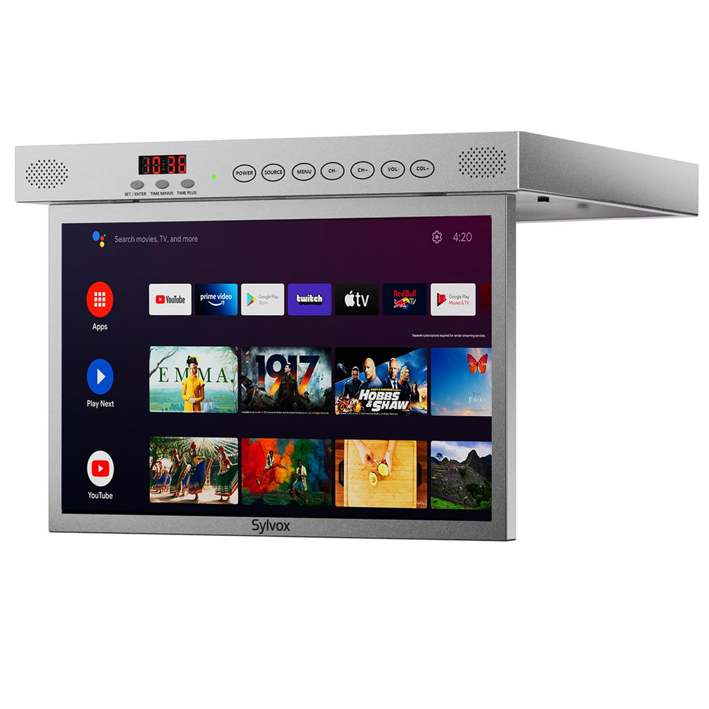 SYLVOX 15.6" Under Cabinet Smart TV C 360 Rotation, 90 Flip-Down Screen, Wireless Connectivity, Space-Saving Design for Kitchen, Bedroom, or RV.