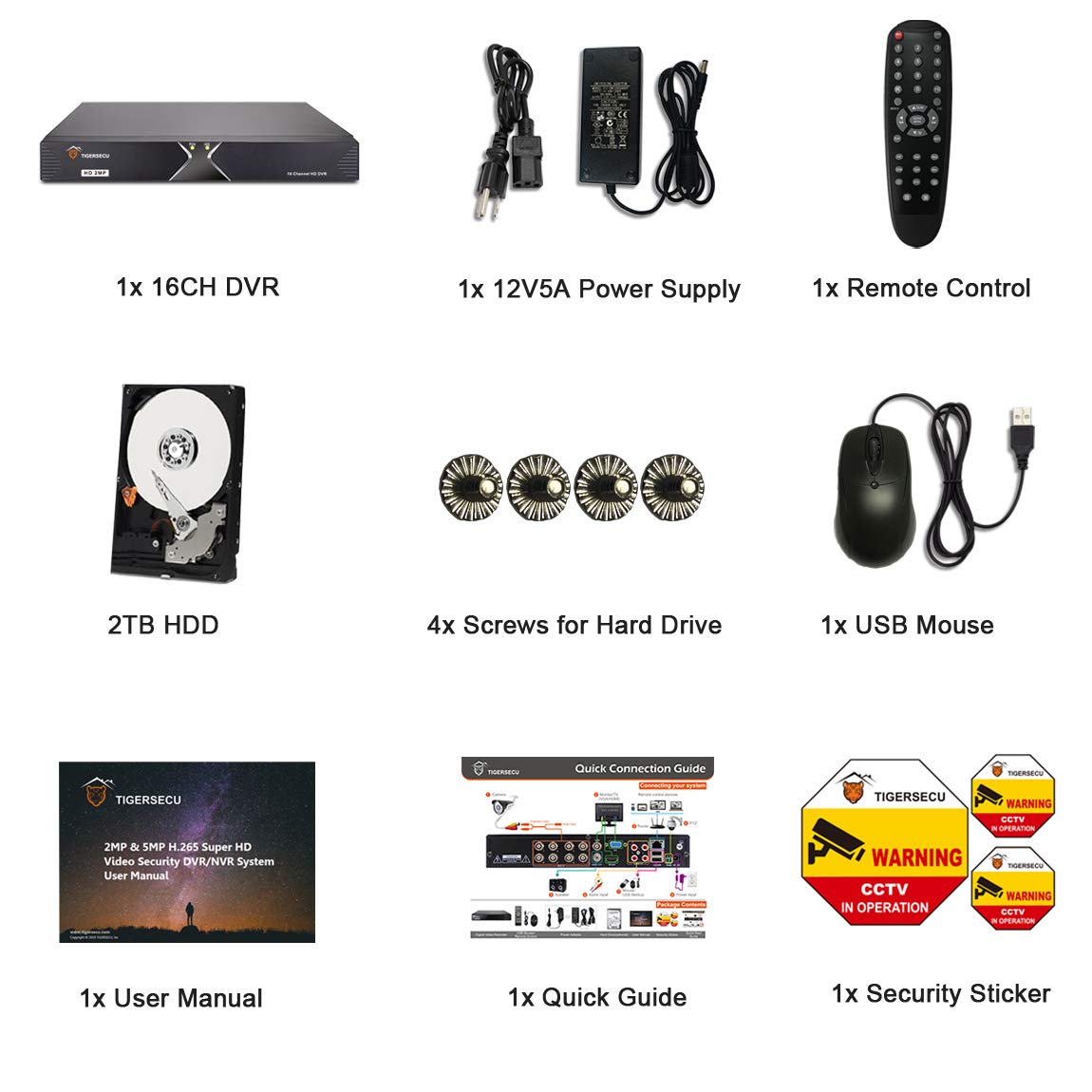 TIGERSECU Super HD 1080P 16 Channel DVR Security Recorder with 4TB Hard Drive, Hybrid 6-in-1 CCTV DVR Recorder Compatible with 2MP and 5MP TVI, AHD
