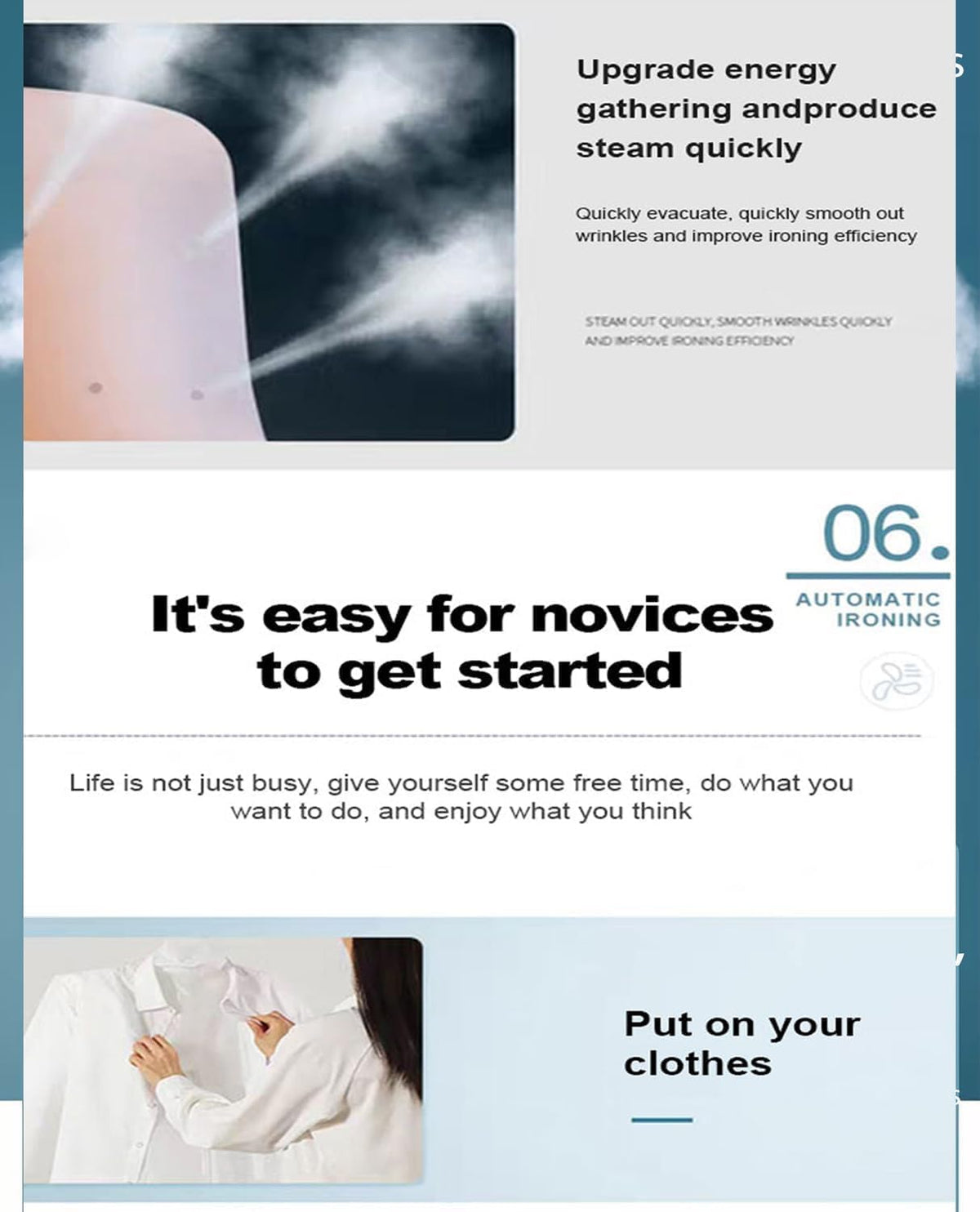 Automatic Ironing Machine for Home, Vertical Steam Closet & Inflatable Clothes Dryer, Hands-Free Ironing System for Shirts and Pants, Portable Steam