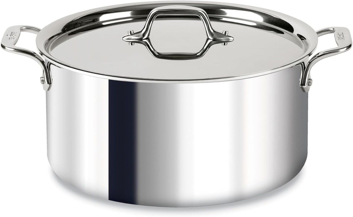 All-Clad D3 3-Ply Stainless Steel Stockpot with Lid 8 Quart, Induction, Oven Broiler Safe 600F, Silver
