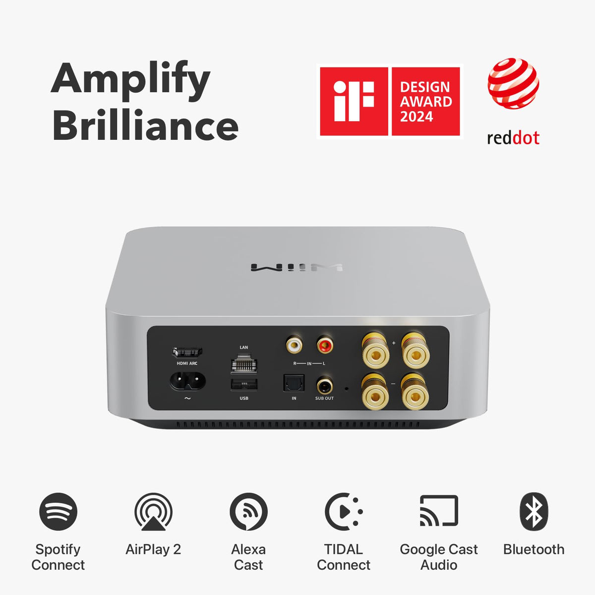 WiiM Amp: Multiroom Streaming Amplifier | Compatible with AirPlay, Google Cast, Alexa | HDMI, Voice Control | Stream from Spotify, Amazon Music