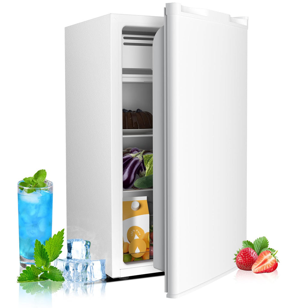3.2 Cu.ft Mini Fridge with Freezer, Compact Refrigerator with Reversible Single Door, Adjustable Thermostat, Low Noise, Energy Efficient for Office