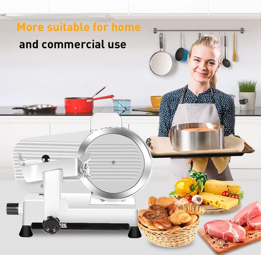Meat Slicer 340WHome Use and for Commercial 10-inch Electric Food Slicer with Chromium-plated Steel Blade and Built-in Sharpening Stone Easy to Clean
