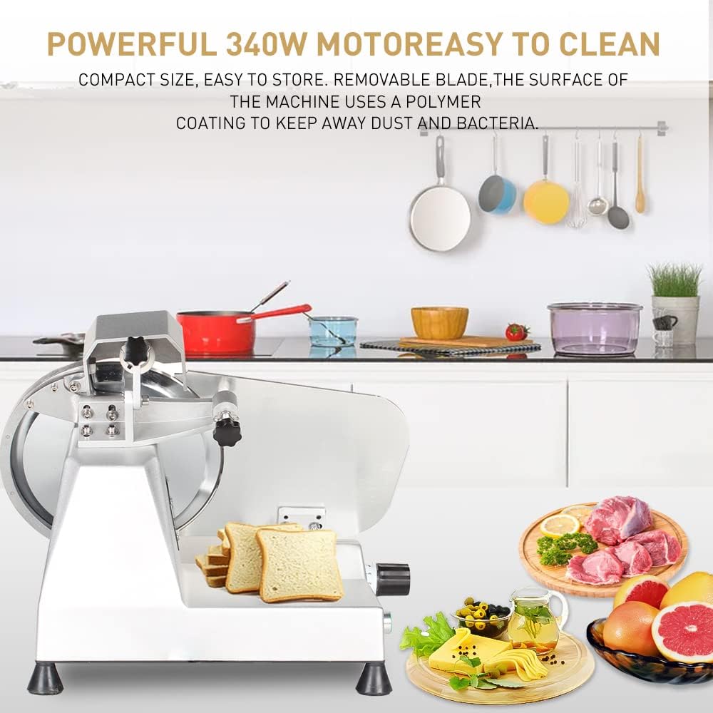 Meat Slicer 340WHome Use and for Commercial 10-inch Electric Food Slicer with Chromium-plated Steel Blade and Built-in Sharpening Stone Easy to Clean