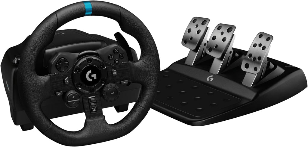 Logitech G923 Racing Wheel and Pedals, TRUEFORCE up to 1000 Hz Force Feedback, Gaming Steering Wheel PS5, PS4, PC, Mac, Genuine Leather- Black