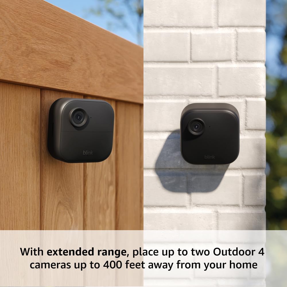 Blink Outdoor 4 XR C two-year battery wireless camera with 4x security coverage, 1000 ft open-air range or 400 ft with typical use  2 camera system