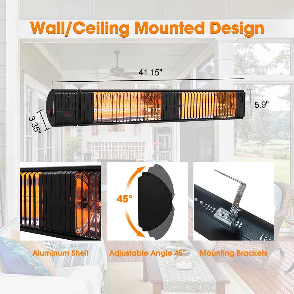 ThermoMate Infrared Electric Patio Heater, 3000W Carbon Fiber Heating for Outdoor/Indoor, Porch, Deck, Garage with Remote 24 Hours Timer, Hard Wired