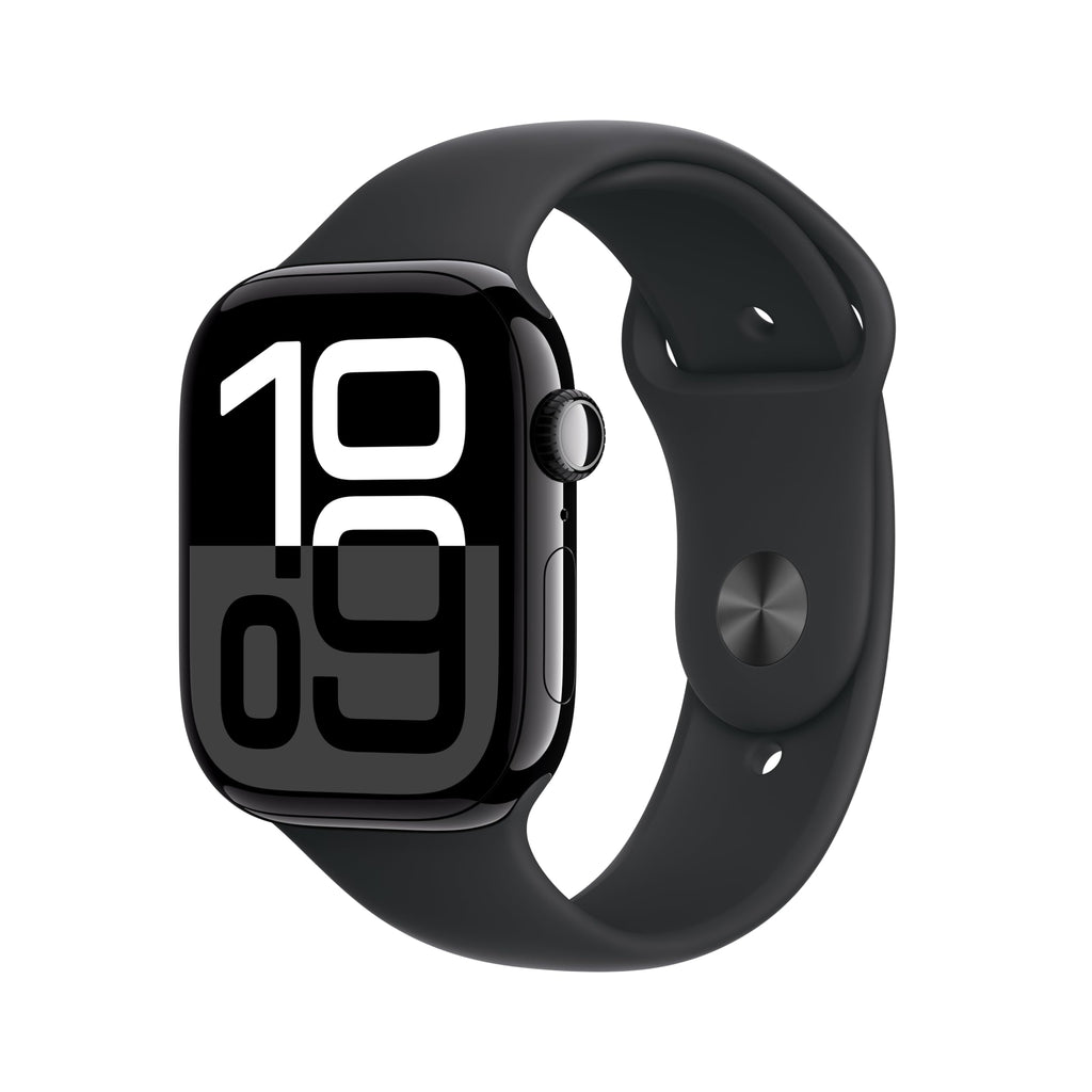 Apple Watch Series 10 [GPS 46mm case] Smartwatch with Jet Black Aluminum Case with Black Sport Band - M/L. Fitness Tracker, ECG App, Always-On Retina