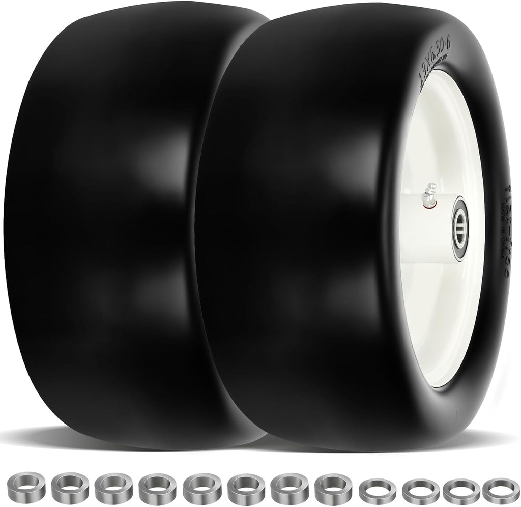 2 Pcs 13x6.50-6 Lawn Mower Tires Flat Free with 3/4" 1/2" 5/8" Bearings