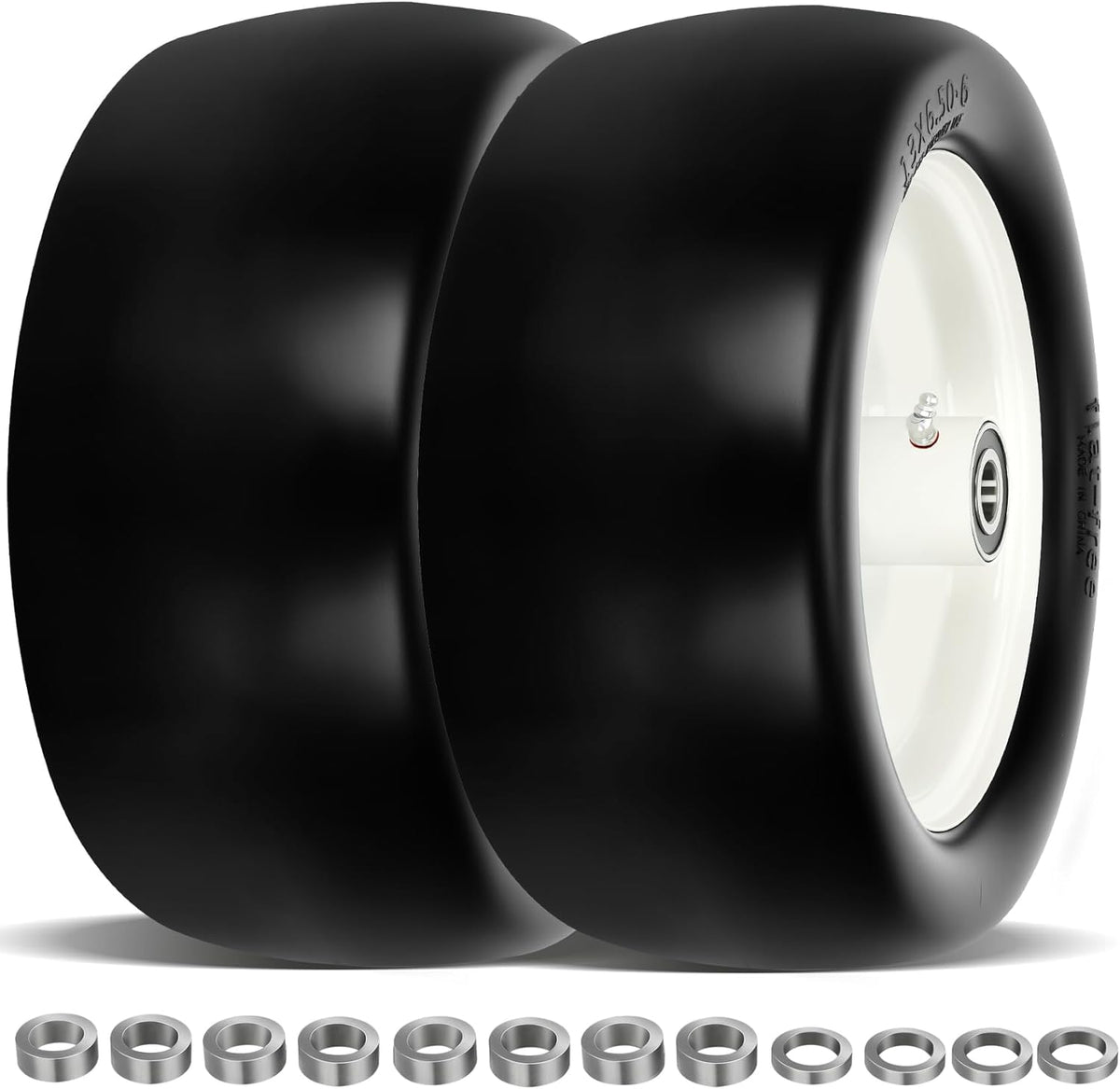 2 Pcs 13x6.50-6 Lawn Mower Tires Flat Free with 3/4" 1/2" 5/8" Bearings