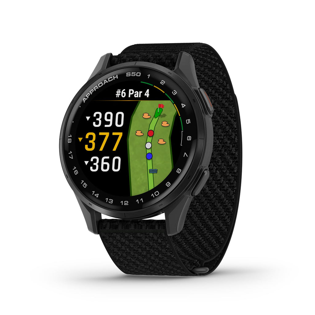 Garmin Approach® S44, Essential Golf GPS Smartwatch, AMOLED Display, On-Course Features, Silver Aluminum Bezel with Black Silicone Band