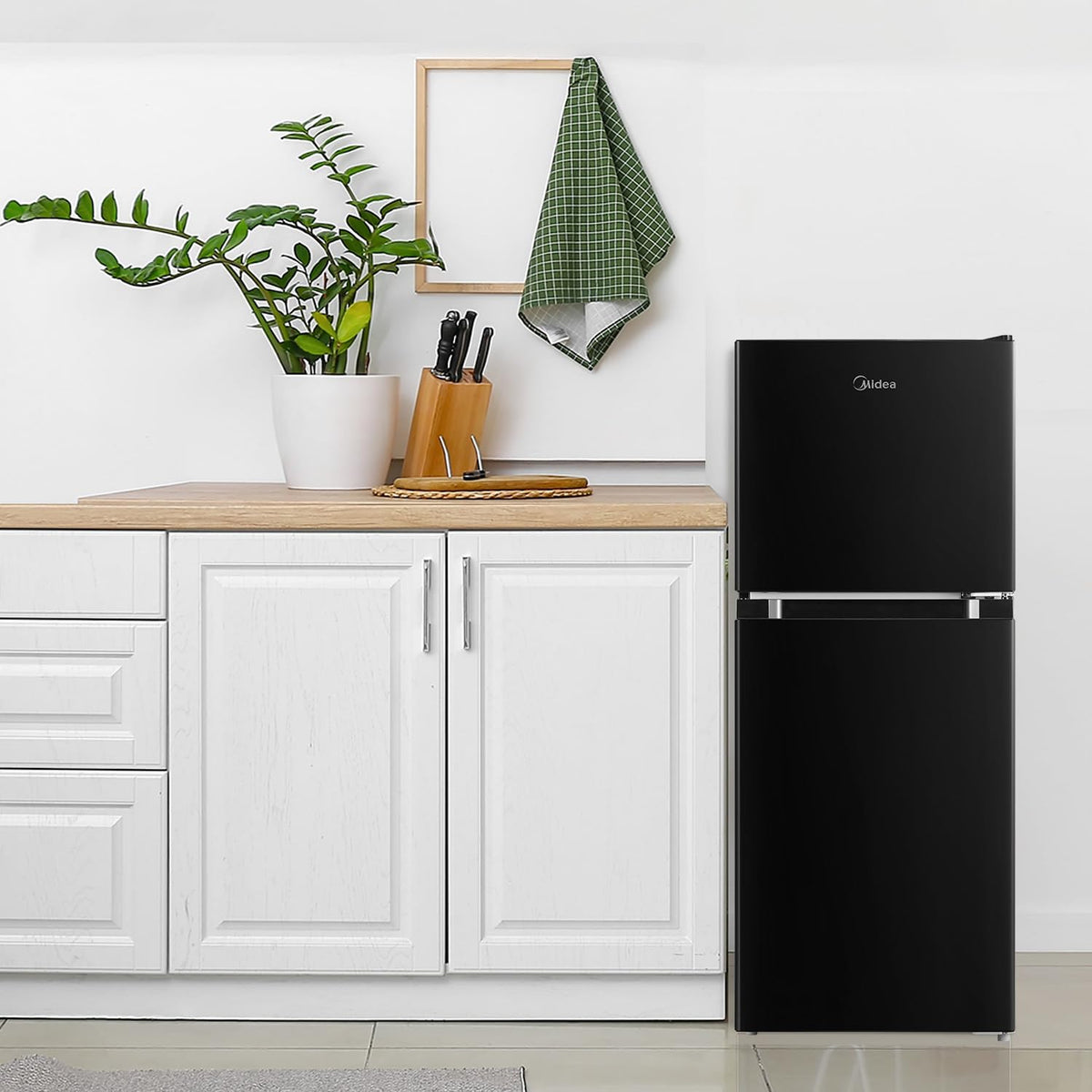 Midea WHD-113FB1 Double Door Mini Fridge with Freezer for Bedroom Office or Dorm with Adjustable Remove Glass Shelves Compact Refrigerator, 3.1 cu ft