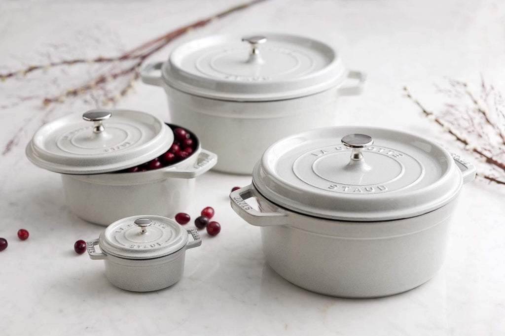 Staub Cast Iron 7-qt Round Cocotte - White Truffle, Made in France