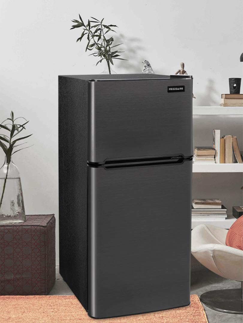 Frigidaire, 2 Door Apartment Size Refrigerator with Freezer, 7.5 cu ft, Adjustable Spill-Proof Shelves, Door & Crisper Bins, Platinum Silver, Garage