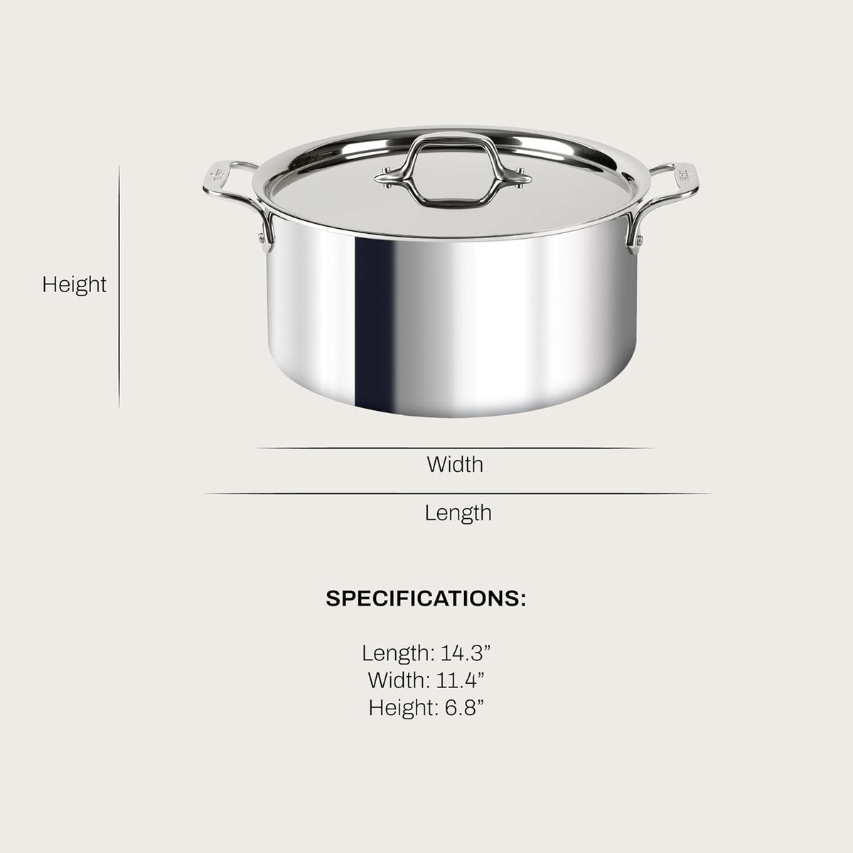 All-Clad D3 3-Ply Stainless Steel Stockpot with Lid 8 Quart, Induction, Oven Broiler Safe 600F, Silver