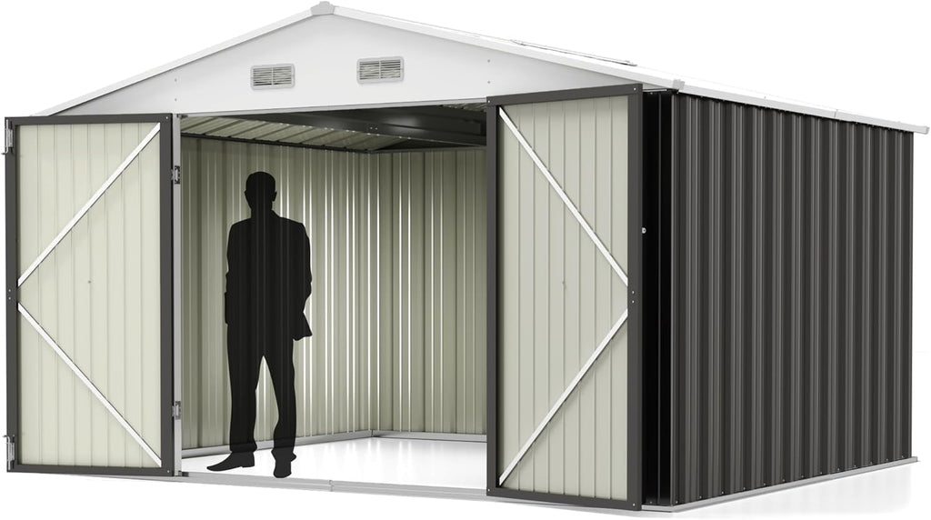 Greesum Outdoor Storage Shed 6 x 8 ft. Utility Tool Shed Metal Storage Garden Shed with Door & Lock for Patio Storage, Brown