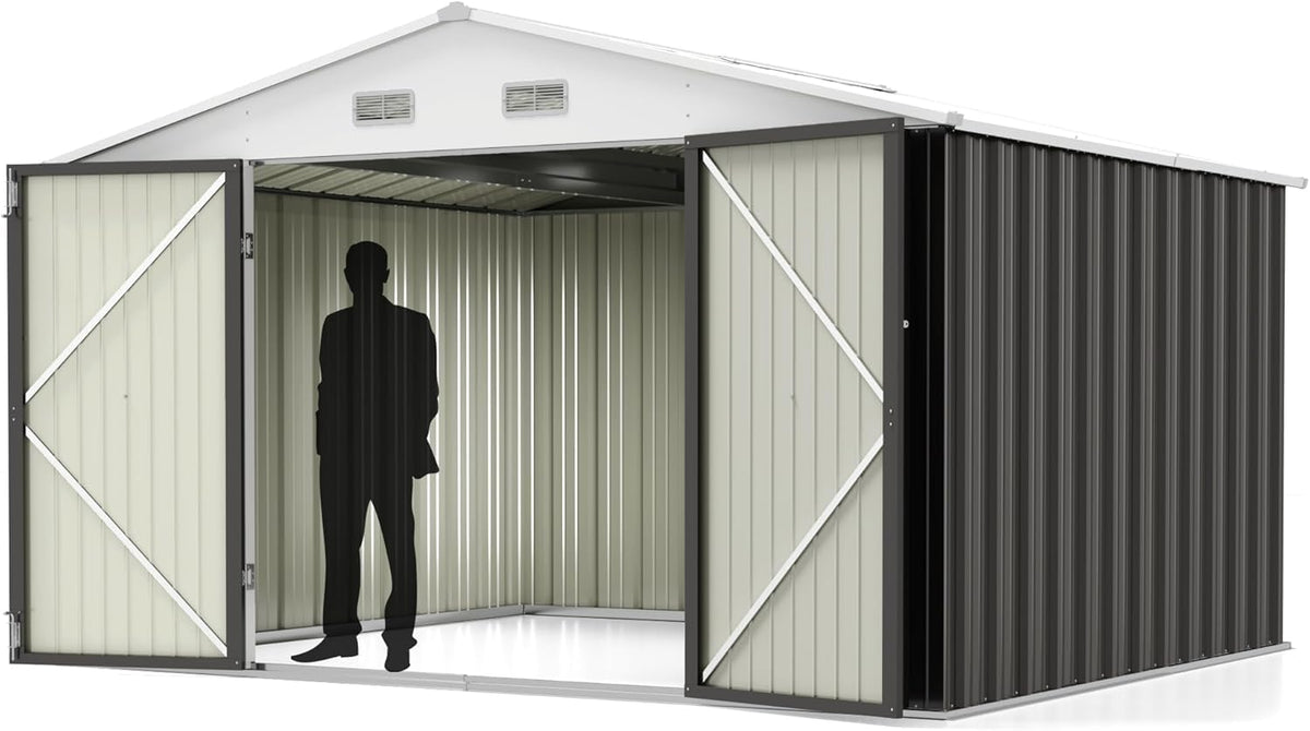 Greesum Outdoor Storage Shed 6 x 8 ft. Utility Tool Shed Metal Storage Garden Shed with Door & Lock for Patio Storage, Brown
