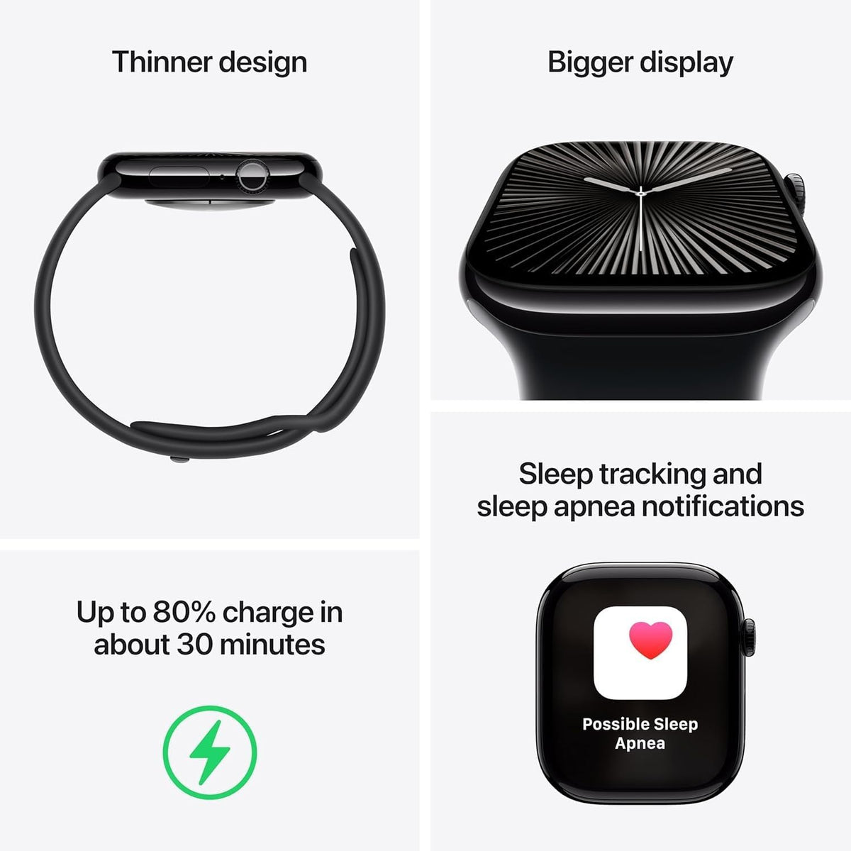 Apple Watch Series 10 [GPS, 46mm] - Jet Black Aluminum Case with Black Sport Band, M/L (Renewed)
