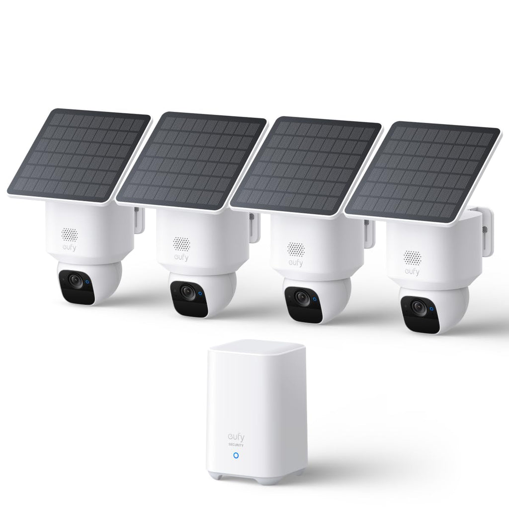 eufy Security SoloCam E30, 4-Cam Pack Kit, Security Cameras Wireless Outdoor, Solar Camera Outdoor Wireless, 360 Pan, AI Tracking, 2K Clarity, No