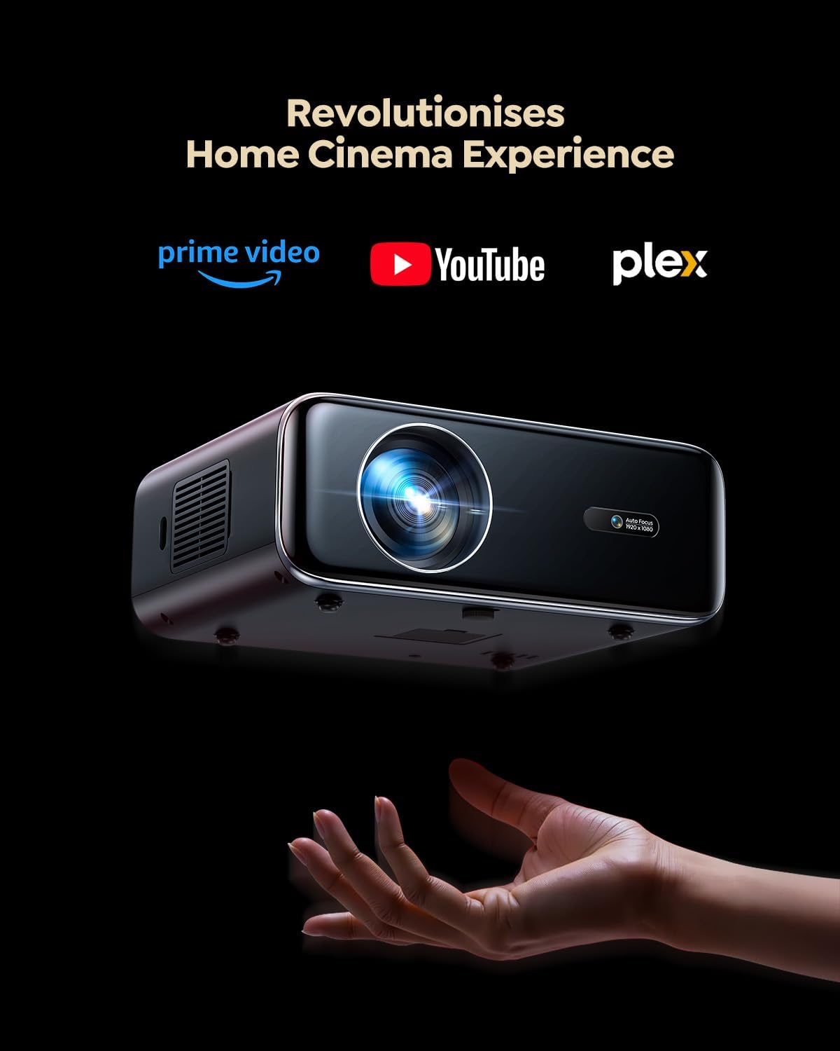[Built-in Official Apps/4K Support] Smart Outdoor Projector with WiFi and Bluetooth, 800ANSI Movie Projector, DoIby Audio with Dual Speaker, Auto