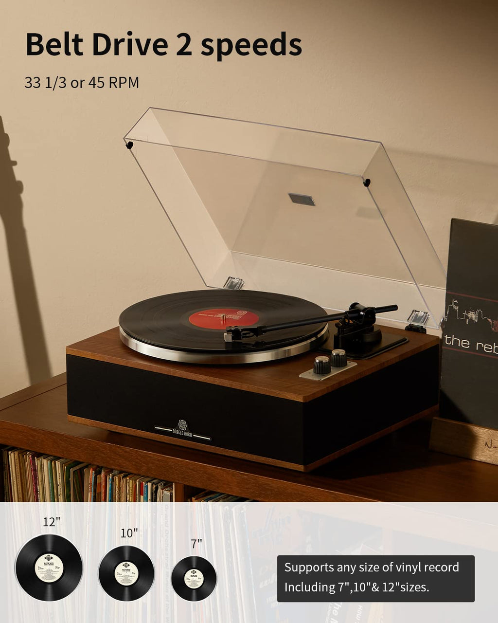 ANGELS HORN Vinyl Record Player, Bluetooth Turntable with Built in Speakers Phono Preamp, High Fidelity Turntables for Vinyl Records with Magnetic