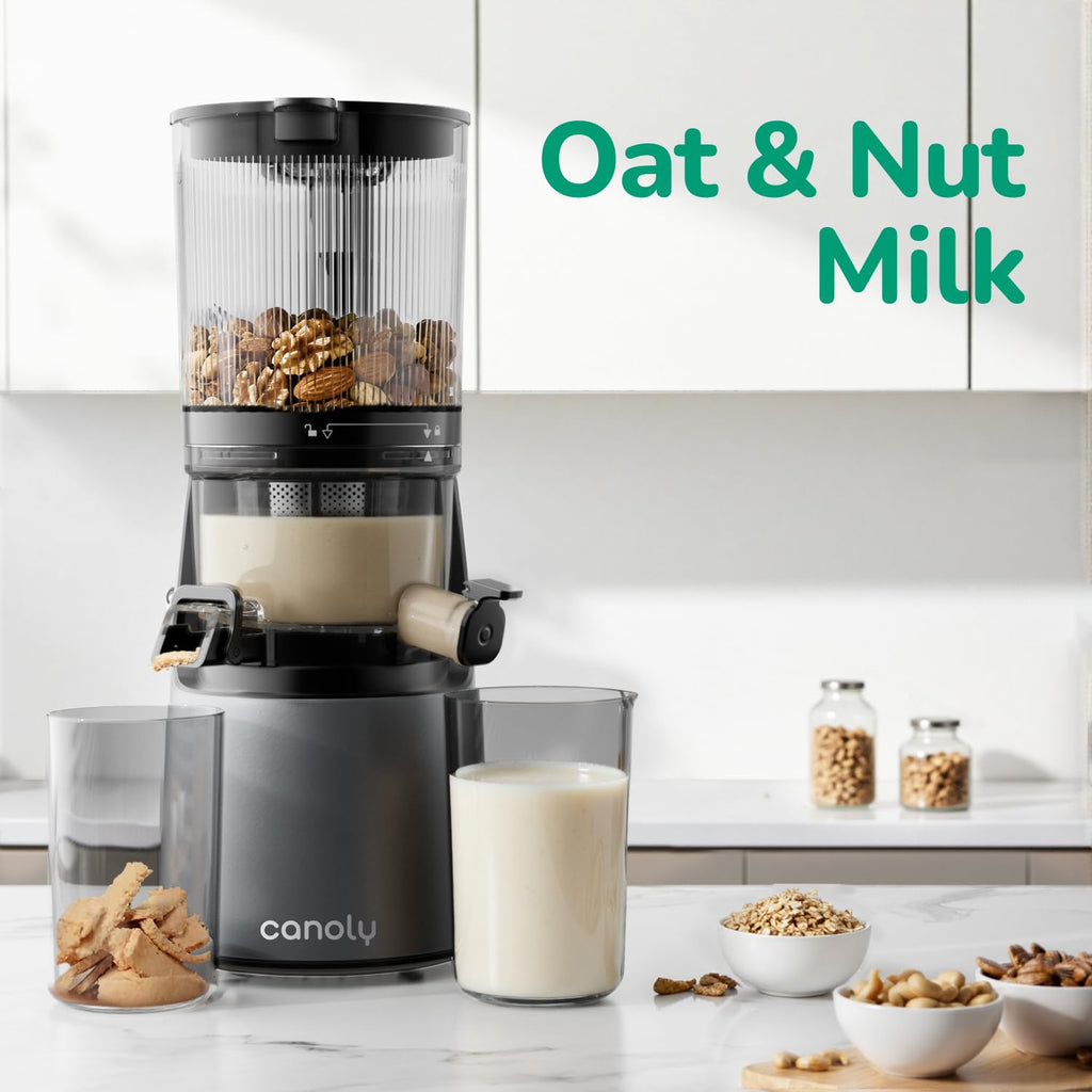 Canoly C16 Cold Press Juicer, with a 6" Wide Chute & Self-Precut, 3-in-1 Strainers (Juice & Sorbet & Nut Milk), BPA-Free Construction, Powered by a