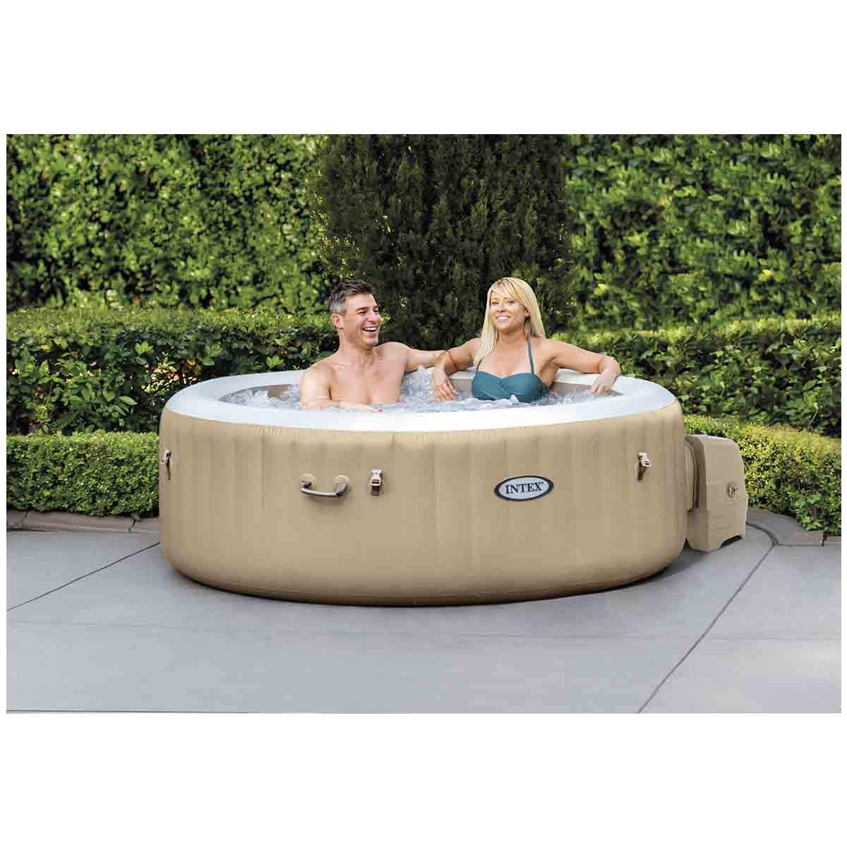 INTEX 28425EH PureSpa Bubble Massage Spa Set Outdoor Inflatable Portable Hot Tub, Includes Energy Efficient Spa Cover, Saltwater System Ready, 4