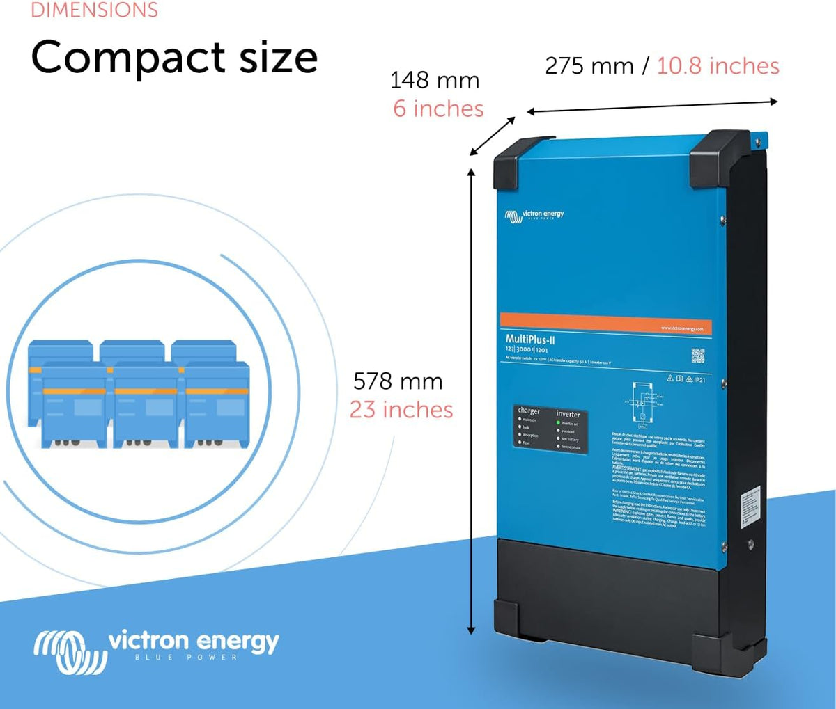 Victron Energy MultiPlus-II - Power Inverter - 2X Pure Sine Wave Inverter Charger for 120 amp Battery - with PowerAssist Technology - 3000VA 12-Volt