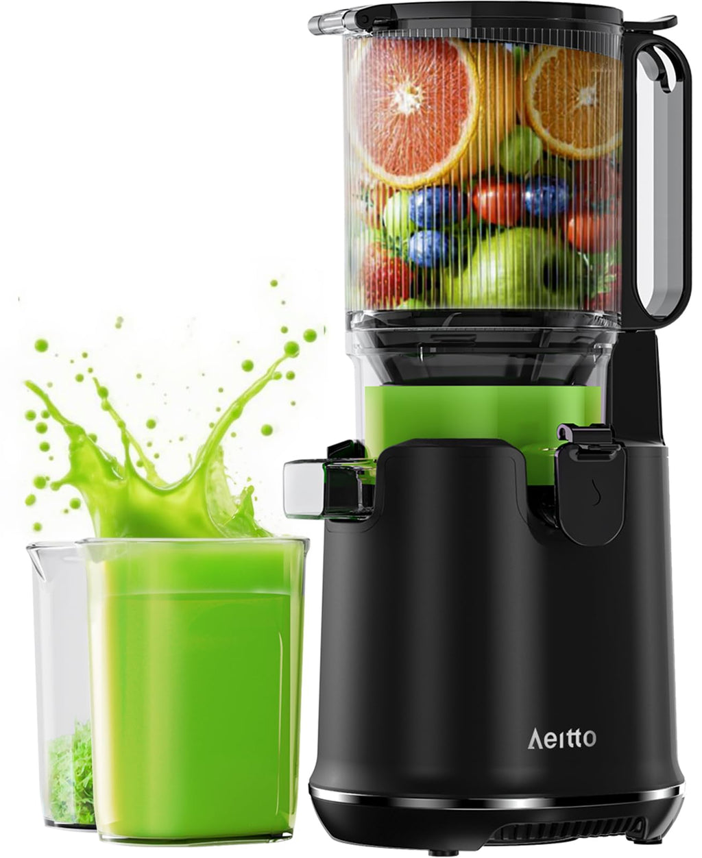 Juicer Machines, Aeitto Cold Press Juicer with Soft & Hard Modes, Quiet Motor, Reverse Function, Juice Extractor Vegetable and Fruit, Masticating